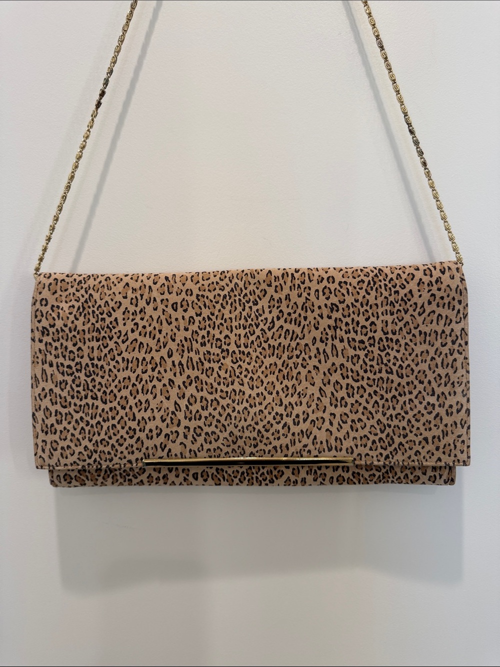 Ande Vintage Leopard Print Fold-Over Clutch with Gold Chain Strap